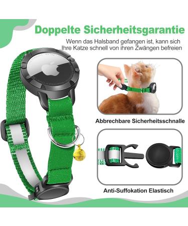 Airtag Cat Neck Band - Waterproof Reflective Collar for Cats & Small Dogs | Safety Clasp | Adjustable 23-33cm | Green & Yellow Options - Buy Online on GoSupps.com