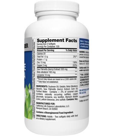 Nature's Wonder Men's Prostate Formula with Saw Palmetto Beta-Sitosterol & Lycopene - 200 Softgels - Buy Online on GoSupps.com