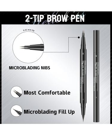 Microblading Eyebrow Pencil Curved Eyebrow Pen 2 in 1 Ended Microblading Eyebrow Pen with Fork Tip and Brush Tip Long-Lasting Sweat Resistance For Natural Makeup All Day (Dark brown) - Buy Online on GoSupps.com