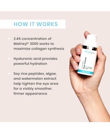 Timeless Skin Care Hydrating Eye Cream 0.5 oz - Reduce Puffiness and Fine Lines - Hyaluronic Acid for Hydration - Matrixyl 3000 for Wrinkle Reduction - All Skin Types - 0.5 Fl Oz - Buy Online on GoSupps.com
