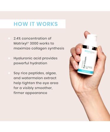 Timeless Skin Care Hydrating Eye Cream 0.5 oz Pack of 2 - Reduce Puffiness & Fine Lines - Hyaluronic Acid & Matrixyl 3000 Formula for Hydration and Wrinkle Defense - Suitable for All Skin Types - Buy Online on GoSupps.com