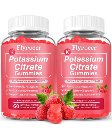 2 Pack Potassium Citrate Gummies for Adults Men & Women, Potassium Supplement for Support Leg Cramps, Muscle Health & Electrolyte Balance, Vegan, Raspberry Flavor, 120 Count Raspberry 60 Count (Pack of 2)