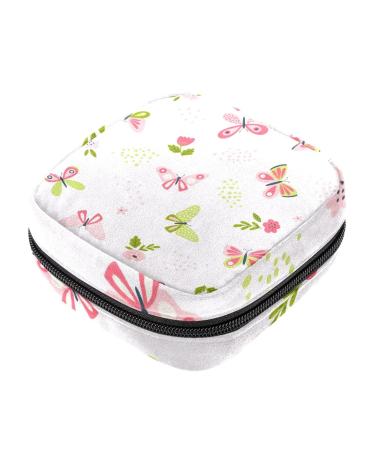 Butterfly Flower Pattern Sanitary Napkin Storage Bag Feminine Product Pouches Portable Period Kit Bag Menstruation First Period Bag for Women Teen Girls Ladies Menstrual Cup Pouch Tampon Bags Color 5