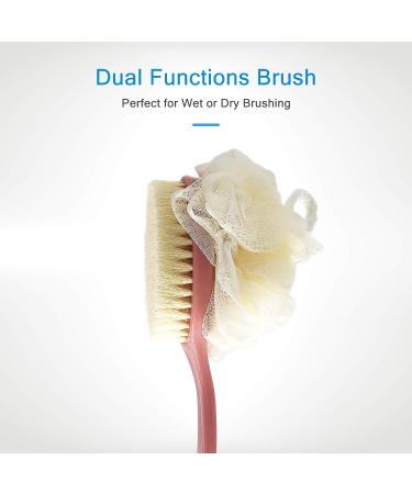 Long Handle Shower Body Brush with Comfy Bristles and Loofah - Skin Exfoliating Bath Back Scrubber for Women and Men (Pink) - Buy Online on GoSupps.com