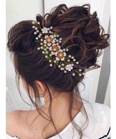 IYOU Bridal Wedding Hair Comb Green Flower Hair Piece Leaf Pearl Headpiece Prom Bride Hair Accessories for Women - Buy Online on GoSupps.com