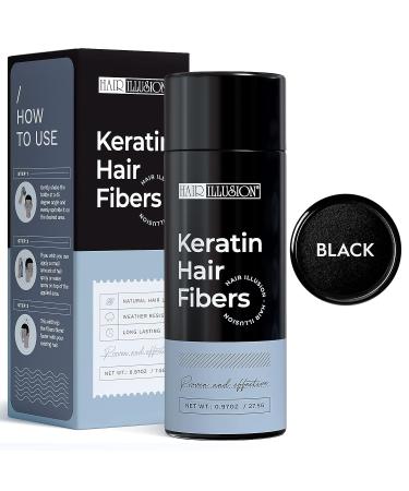HAIR ILLUSION Black Keratin Hair Fibers - 27.5G Large Bottle for Women & Men - Natural Looking Hair Concealer for Thinning Hair & Bald Spots - Buy Online on GoSupps.com