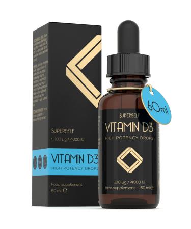 Vitamin D Drops - Vitamin D3 4000 IU Liquid for Adults - 60ml 1200 Drops - High Strength & Absorption Supplement for Strong Bones Teeth Immune System - Vit D 1000IU per 1 Drop - UK Made & Vegetarian
