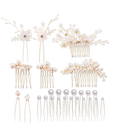 inSowni 26 Pack Gold Flower Pearl Wedding Bridal Hair Side Combs+U Shaped Hair Pins Clips Decorative Barrettes Rhinestone Crystal Accessories Headpieces for Women Girls Brides Bridesmaids - Buy Online on GoSupps.com