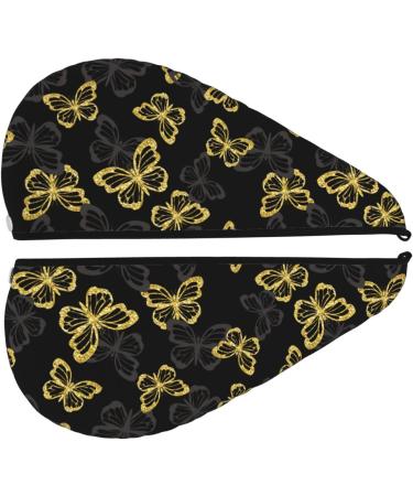 Golden Glitter Butterflies Microfiber Hair Towel - Soft Super Absorbent Hair Wrap for Women | Quick Dry Coral Velvet Cap for Long Curly Thick Hair - Buy Online on GoSupps.com