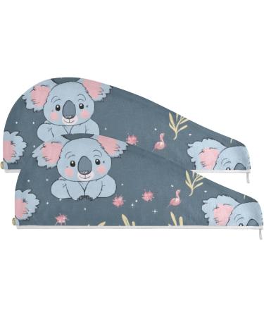 Grey Koala Leaf Hair Towel 2 Pack | Super Absorbent Quick Dry Hair Turbans for Women & Girls - Buy Online on GoSupps.com