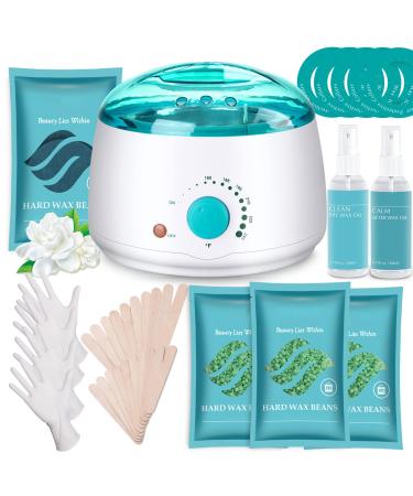 Waxing Kit Wax Warmer for Hair Removal LEMONTRA Wax Kit with 4 Wax Beads Waxing kit for Women Men Sensitive Skin Bikini Brazilian (blue)