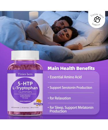 L-Tryptophan Gummies 500mg 5-HTP 200mg for Adults & Kids Boost Serotonin & Melatonin Formula for Sleep and Brain Essential vitamins B6 25mg Non GMO Gluten Free Vegan Sugar Free Berry 60 60 Count (Pack of 1) - Buy Online on GoSupps.com