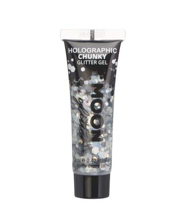 Holographic Chunky Face & Body Glitter Gel by Moon Glitter - Silver - Cosmetic Festival Glitter Face Paint for Face Body Hair Nails - 12ml - Buy Online on GoSupps.com