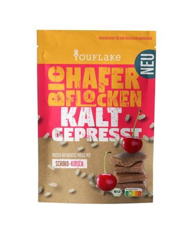 YouFlake YouFlake Organic Cold-Pressed Oat Flakes Cherry Chocolate | 320g | Cereal mix with oat flakes chocolate and cherries | Smooth and freshly pressed
