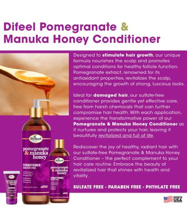 Difeel Pomegranate & Manuka Honey Shampoo & Conditioner Set - 5-PC Hair Care Collection for Healthy Nourished Hair | 33.8oz Shampoo & Conditioner Leave-in Spray Hair Oil Root Stimulator - International Shipping Available - Buy Online on GoSupps.com