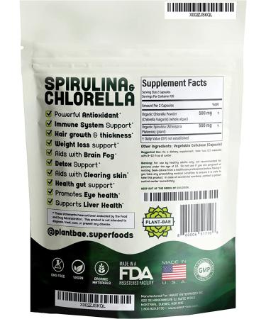Spirulina and Chlorella Organic Detox Capsules - 240 Count Made in USA | Boost Energy & Antioxidants - Buy Online on GoSupps.com