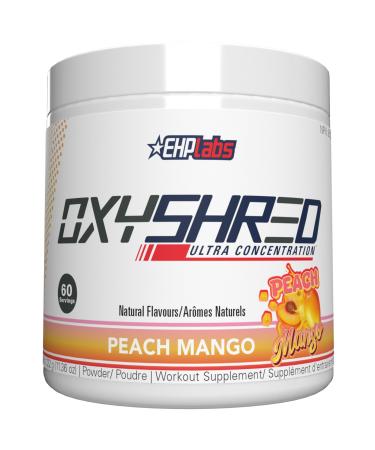 EHP Labs OxyShred Thermogenic Pre Workout Powder & Shredding Supplement - Preworkout for Men & Women Sugar Free Energy Powder with 150mg of Caffeine - Peach Mango 60 Servings