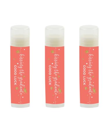 Andaz Press Coral and Gold Glittering Graduation Party Collection Lip Balm Favors Kissing the Graduate Good Luck! 12-Pack Favor Lip Balm