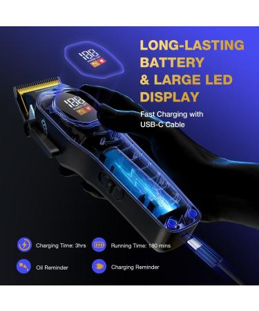 SUPRENT Hair Clippers for Men Professional Mens Hair Clipper & Trimmer Set Heavy Duty Motor Hair Cutting Kits with LED Display & 9 Guide Combs Barber Clippers Beard Hair Trimmer Black - Buy Online on GoSupps.com