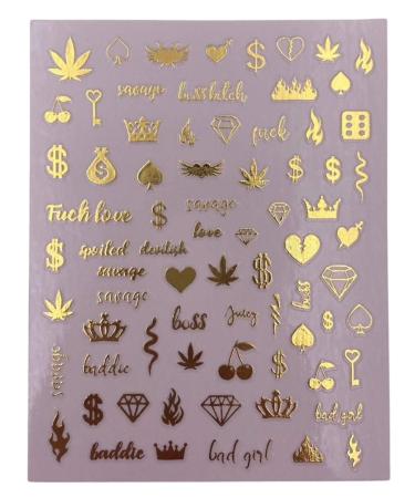 Impressed Authentic 5 Sheets Luxury Nail Art Stickers 500+ Gold Customized Nail Decals for Fake Nail Design Decorations and Salon Nails Accessories Urban