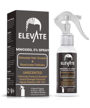 ELEVATE 5% Minoxidil Hair Growth Spray - Extra Strength Professional Treatment for Hair Loss and Hair Regrowth - Stimulate Hair Follicles for Men & Women - 1 to 2 Month Supply 100ml 3.38 Fl Oz (Pack of 1)