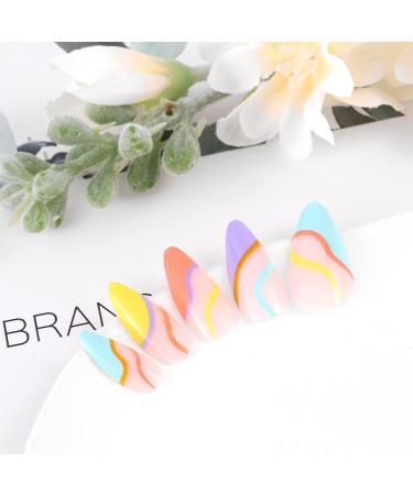 Sethexy Abstract Almond Shape False Nails - 24pcs Multicolored French Press On Acrylic Nails for Women & Girls - Buy Online on GoSupps.com