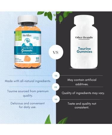 HERBION Naturals Taurine Gummies with Ginseng & L-Theanine B-Complex (B3 B6 B12) & Vitamin C Focus & Mental Clarity Support Peach-Flavoured Pectin Gummies 60 Count (Pack of 1) 60 Count (Pack of 1) - Buy Online on GoSupps.com