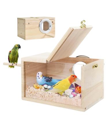 Budgies Nesting Box Transparent Design Bird Nest Nesting Box Wooden Parakeet Nesting Box Transparent Bird House for Cage Natural Wood Breeding Box for Parrots Lovebirds Budgies Finches