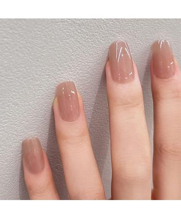 24PCS False Nails - Nude Pink French Short False Nails - Fashion Nude Fake Nails Short with Nail Glue Little Shimmer - Stick on Nails for Women - Artificial Acrylic Nails Fake Nail for Nails Art Nude Pink Glitter