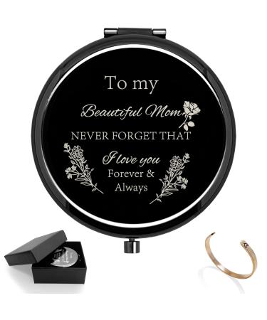 Kwtzkuo Mom Gifts from Daughter Son  Mom Birthday Gifts  Compact Pocket Makeup Mirror with Rose Gold Bracelet Gift Set (Black06)