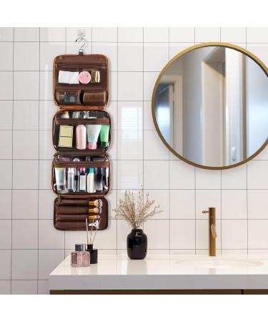 Elviros Hanging Toiletry Bag - Multifunctional Travel Organizer for Men and Women - Water-resistant PU Leather Dopp Kit - Brown - Buy Online on GoSupps.com