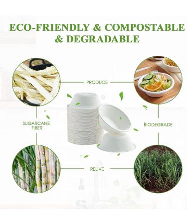 Vplus 200 Pack 12 oz Eco-friendly Compostable Paper Bowls - Heavy-duty Disposable Bowls for Milk, Cereals, Snacks, Salads - Bulk Bagasse Bowls - 12oz White - Buy Online on GoSupps.com