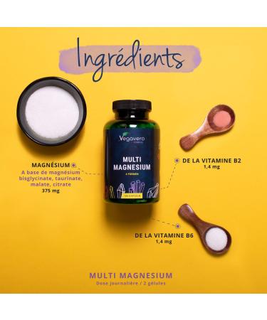 Magnesium Complex 375 mg | 180 Capsules | 4 FORMS - Bisglycinate Malate Citrate and Taurate | With Vitamin B2 & B6 | Superior Absorption | No Additives & Vegan | Vegavero  - Buy Online on GoSupps.com