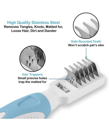 Pets First Professional Pet Mat Remover - Dematting Tool for Cats & Dogs - Removes Matted Fur, Tangles & Knots - Stainless Steel Teeth - Comfort Grip Handle - Buy Online on GoSupps.com