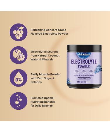 NatureBell Electrolytes Powder No Sugar 500g (76 Servings) | Keto Fast Hydration Powder Carnivore-Friendly Electrolyte 1,000mg High Potassium Minerals & Coconut Water Concord Grape Flavor - Buy Online on GoSupps.com