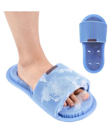 Petalum foot clothes shower silicone massage sandals with non -slip suction cups deep cleaning foot brush shower massage device for shower cornea peeling foot massage blue 1pcs blue OneSize