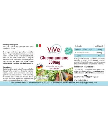 Glucomannan 500mg - 120 Vegan Capsules | Konjac Root Extract | Natural Fiber Supplement | Quality from Germany - Vive Supplements - Buy Online on GoSupps.com