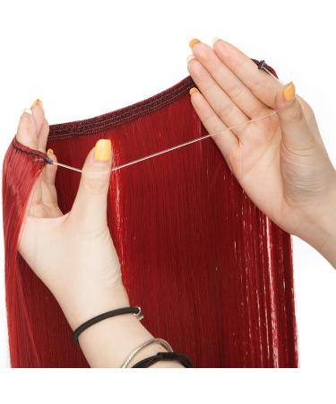 One Piece Wire In Hair Extensions - No Clip No Glue - Invisible Extension Straight Hairpiece String Heat-Resistant For Women Ladies 20" Inch/50CM Dark Red  - Buy Online on GoSupps.com