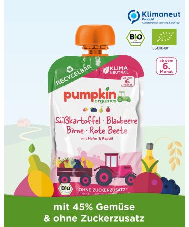 Organic Baby Puree Pack - Sweet Potato Blueberry Pear Beetroot Oats and Rapeseed Oil - 32 Recyclable Squeeze Bags (100g each) - Ideal for 6 Months+ - Buy Online on GoSupps.com