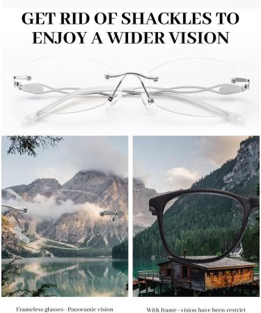 Luff Frameless Reading Glasses for Men & Women | Fashionable Blue Light Blocking Metal Readers | Anti-Eye Strain | 3.0x Magnification - Set of 3 Silver - Buy Online on GoSupps.com