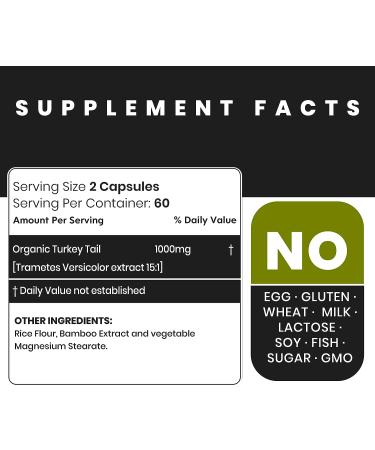 Zenavea Turkey Tail Mushroom Capsules 1000mg - Immune Support & Antioxidant - 120 Capsules Equivalent to 15,000mg - Organic Turkey Tail Supplement - Buy Online on GoSupps.com