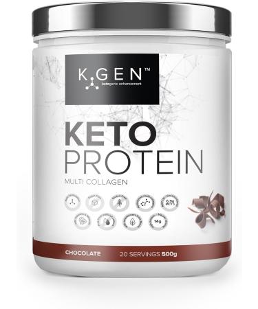 K-GEN Keto Collagen Protein Powder Natural Multi Collagen Chocolate Blend Coconut MCT Vitamin C+B6 | UK Made Advanced Ketosis for Keto & Paleo | Low Carb Free-from: Sugar Whey & Gluten Chocolate 500g 500 g (Pack of 1)