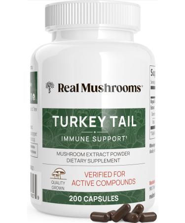 Real Mushrooms Turkey Tail Capsules Organic Mushroom Extract for Daily Wellness, Gut Harmony, Energy Support Vegan, Non-GMO, No Fillers Turkey Tail Extract 200 Count Mushroom Supplement