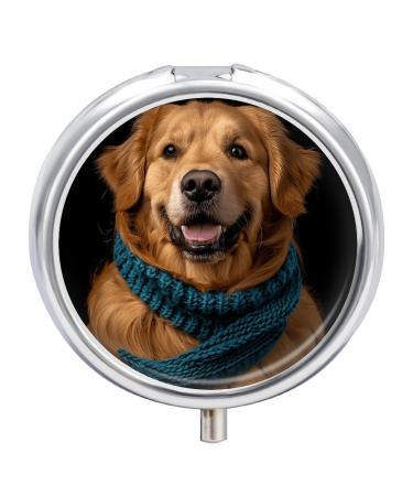 Pill Box Pill Case 3 Compartment Travel Pill Box Wearing A Blue Scarf Printing Small Pill Box Portable Medicine Pill Case Pill Organizer for Purse & Pocket for Travel Handbag (Round)