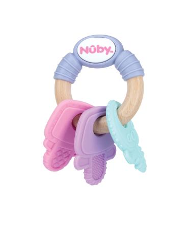 Nuby Natural Wood and Silicone Teether Keys  BPA Free  3M+  Girl Colors - Buy Online on GoSupps.com