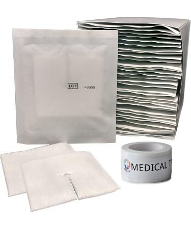 Split Drain Sponge 2x2 6 Ply [Pack of 70] - Sterile Slit Gauze Pads - 35 Packs of 2 + Medical Tape - Buy Online on GoSupps.com