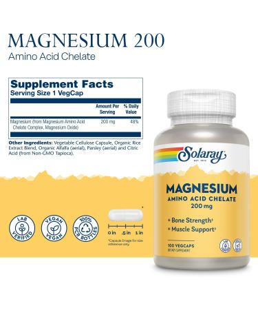 Solaray Magnesium 200 mg - 100 Vegan Capsules for Optimal Health - Buy Online on GoSupps.com