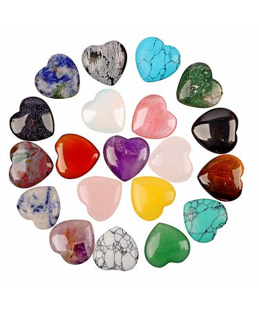 HOVIN gemstones for children 20 PCS gemstone hearts 20mm crystal stones rose quartz healing stones set lucky stones 2cm