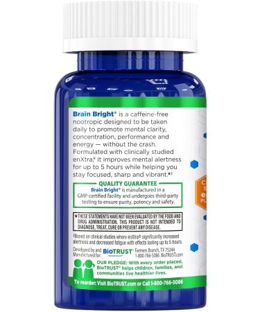 BioTrust Brain Bright Daily Nootropic Boost for Focus Concentration Mental Clarity Caffeine Free Nootropics Brain Support Supplement Thai Ginger Ginkgo Folate L-Theanine 30 Servings - Buy Online on GoSupps.com
