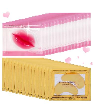 30 Pairs Lip Mask & Eye Mask 24K Gold Crystal Gel Collagen Under Eye Patches Lip Mask Skincare Small Gifts Bachelorette Party Favors Valentines Day Gifts Bulk Gifts Galentines Day Party Favors